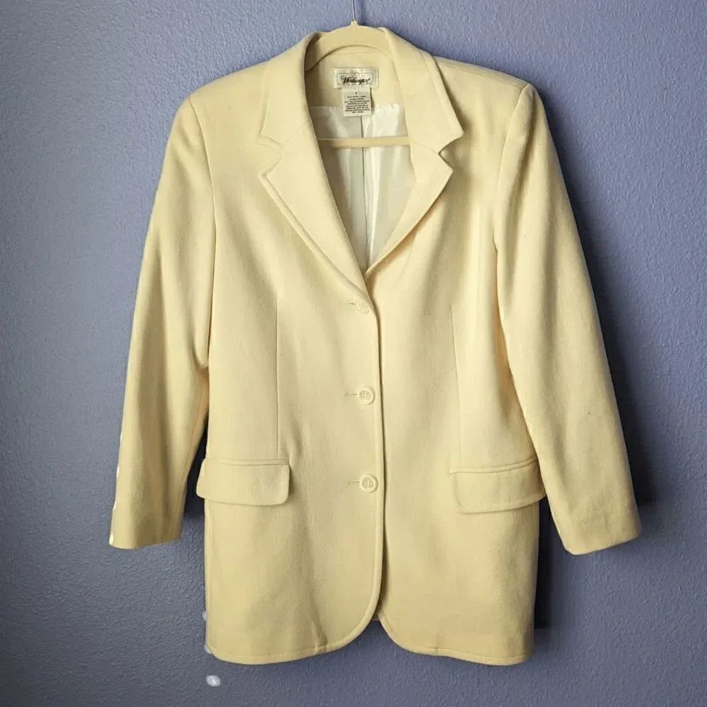 Women's Worthington Blazer 100% Pure Wool Ivory Cream 8 Padded Shoulder Button